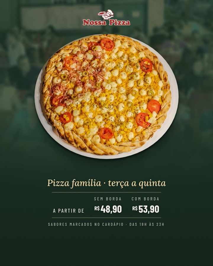 Meio de semana pedir uma pizza? A gente resolve De terça a quinta, a pizza família sai a partir de R$ 48,90 (sem borda) ou R$ 53,90 (com…